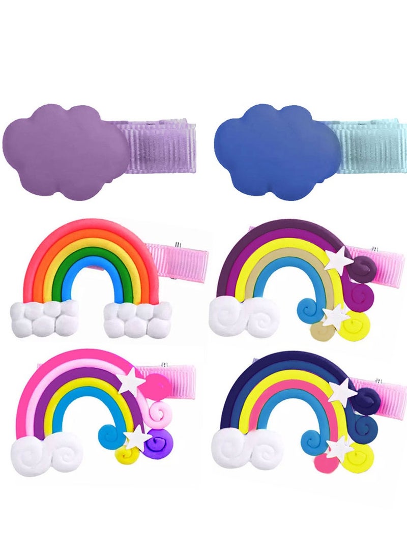 MARGOUN 6 Packs For Hair Clips Cloud Ornaments Colourful Flatback Polymer Rainbow Cloud Clips - Image 1