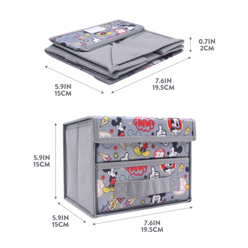 Finex Foldable Collapsible Storage Organizer Box for Desk with Flip Top Lid & Removable Drawer - Gray Mickey - Image 2