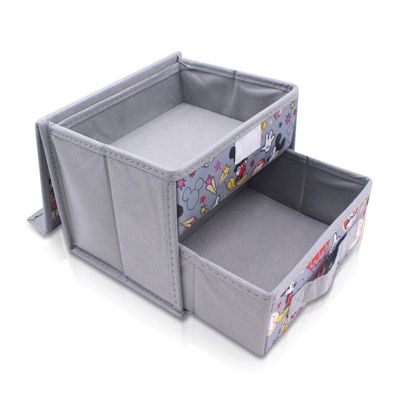 Finex Foldable Collapsible Storage Organizer Box for Desk with Flip Top Lid & Removable Drawer - Gray Mickey - Image 3