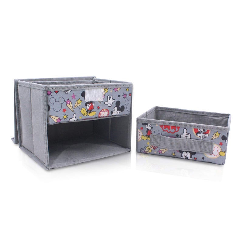 Finex Foldable Collapsible Storage Organizer Box for Desk with Flip Top Lid & Removable Drawer - Gray Mickey - Image 5