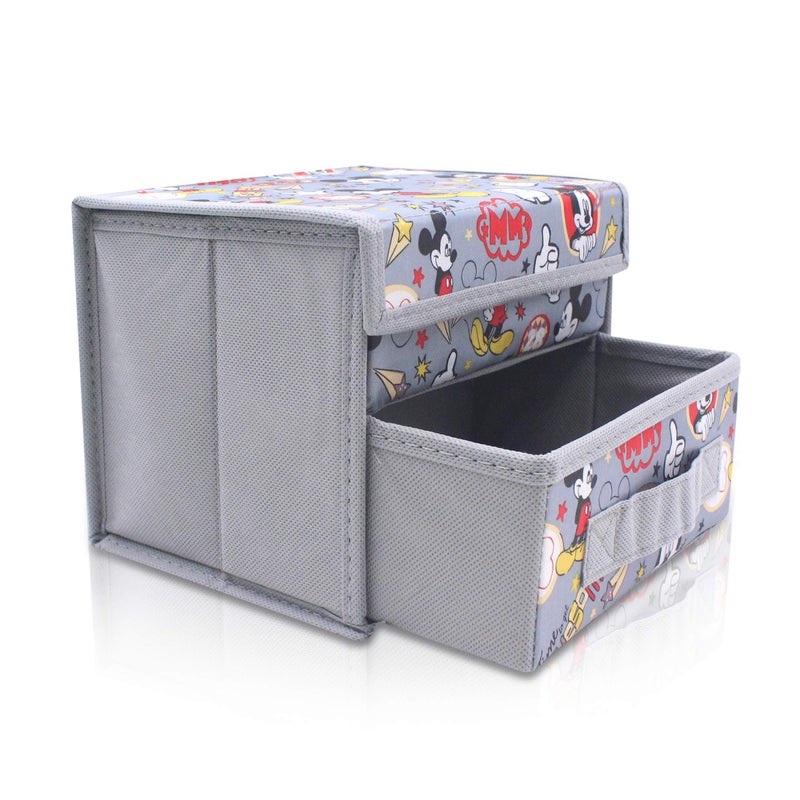 Finex Foldable Collapsible Storage Organizer Box for Desk with Flip Top Lid & Removable Drawer - Gray Mickey - Image 1