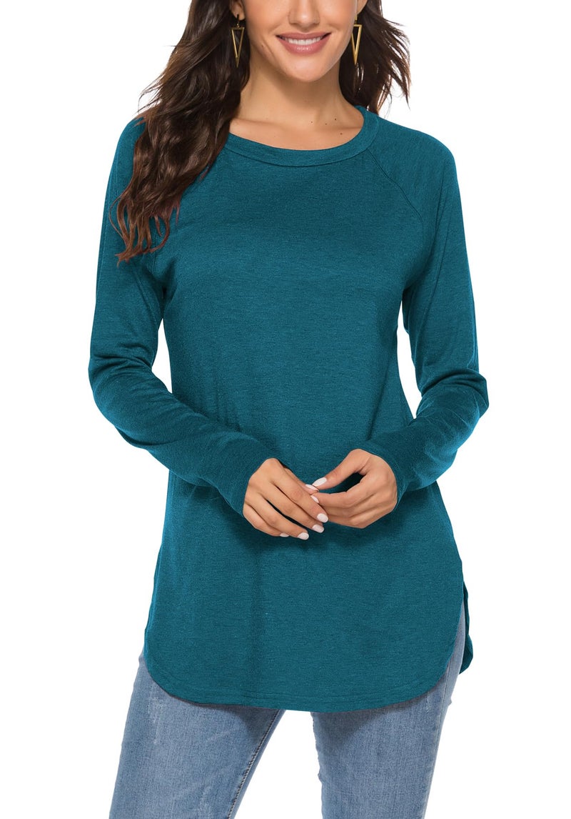 Newchoice Tunic Shirts for Women Dressy Casual Long Sleeve Tshirts Tops for Teachers Early Fall Fashion Peacock Blue L - Image 1