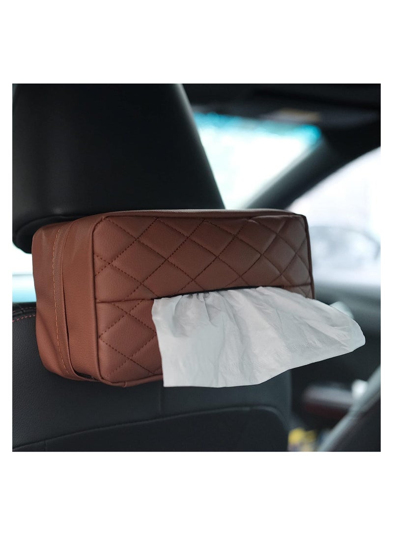KASTWAVE Leather Car Tissue Holder, Car Backseat Extra Large Tissue Organization with Adjustable Strap and Zipper, PU Leather Backseat Tissue Case for Car/Truck (Brown) - Image 1