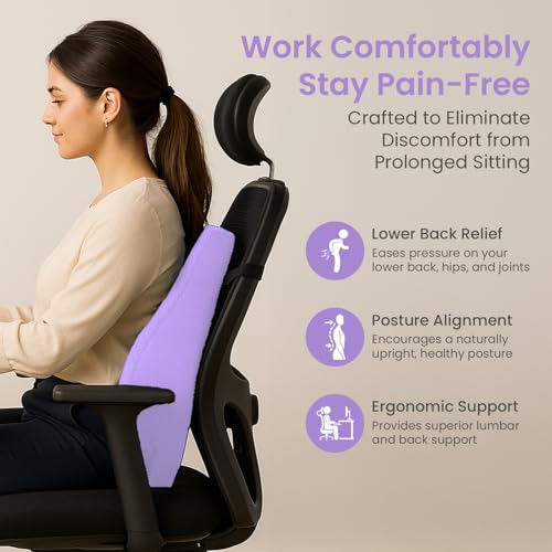 Sleepsia Back Support for Office Chair with 1 Year Warranty Lumbar Support Pillow for Office Chair for Back Pain, Car Seat, Memory Foam (Lavender Lumbar Back Support (Memory Foam)) - Image 3