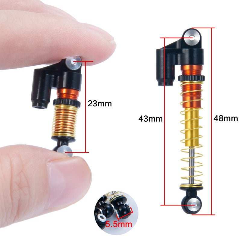 RCLIONS RC صدمات 43 مم قابلة للتعديل قابلة للتعديل مثبط لجميع 1: 24 المحوري SCX24 قاعدة DEADBOLT CAMP لكزس DOOGE GANDIATR RC ترقيات السيارة (أسود) - Image 2
