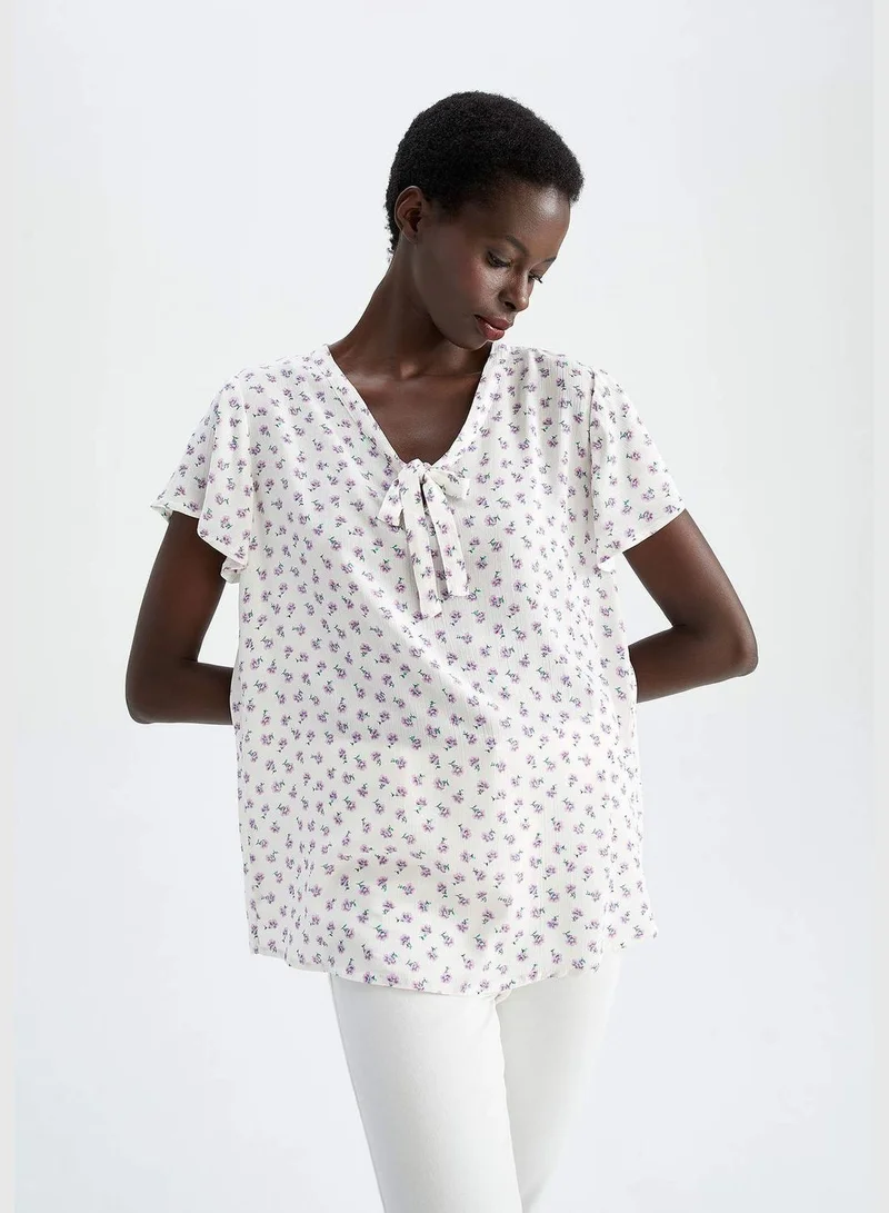 ديفاكتو Woman V Neck Woven Short Sleeve Blouse