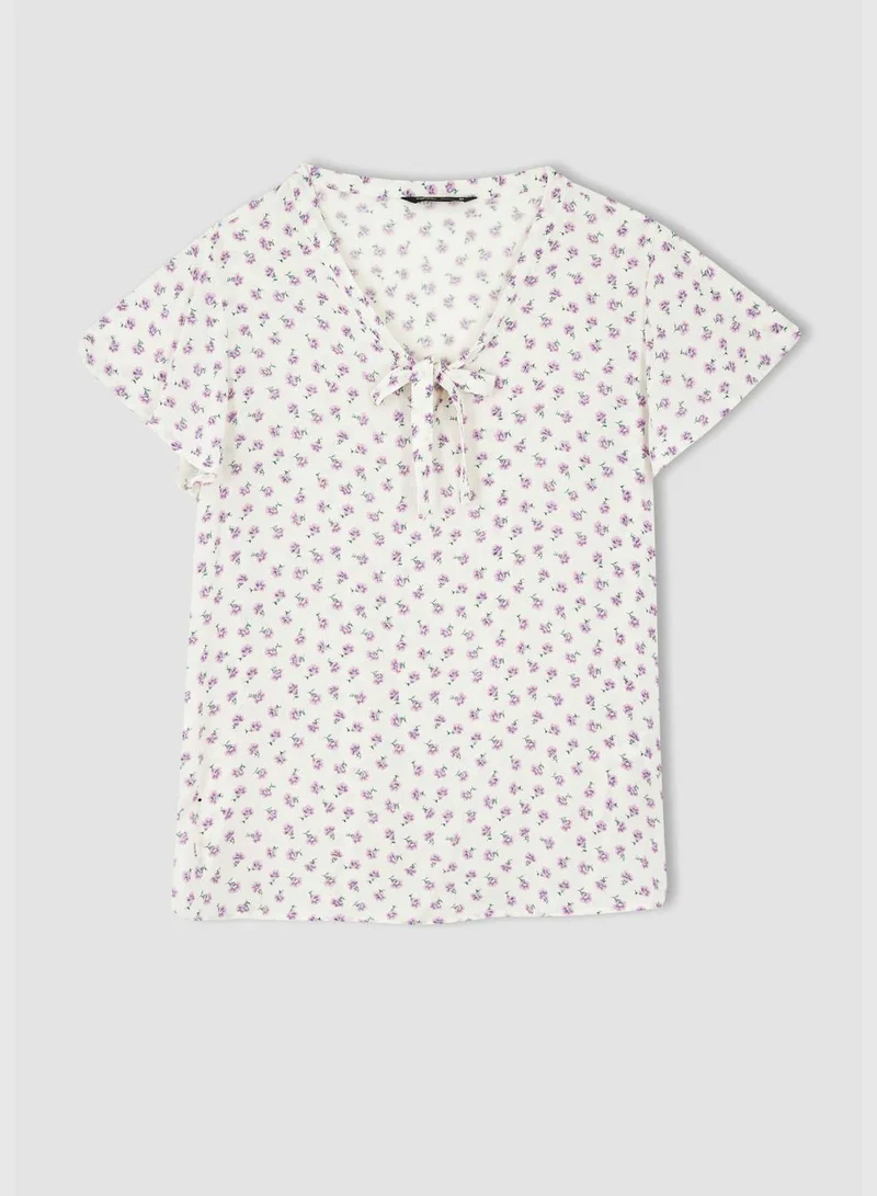 ديفاكتو Woman V Neck Woven Short Sleeve Blouse
