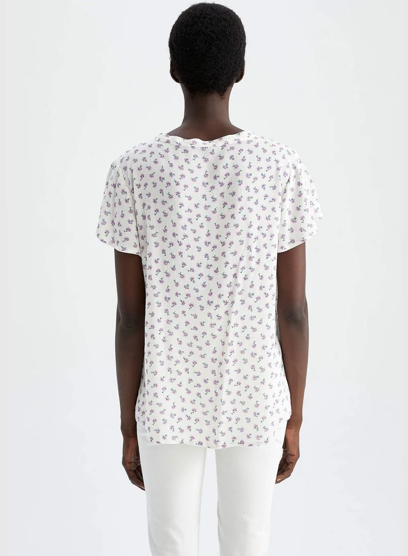 ديفاكتو Woman V Neck Woven Short Sleeve Blouse