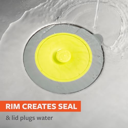 Full Circle Sinksational Sink Drain Strainer & Stopper – 2-in-1 with Separate Plug, Anti-Clog Design, Perfect Seal, Green/Gray - Image 2