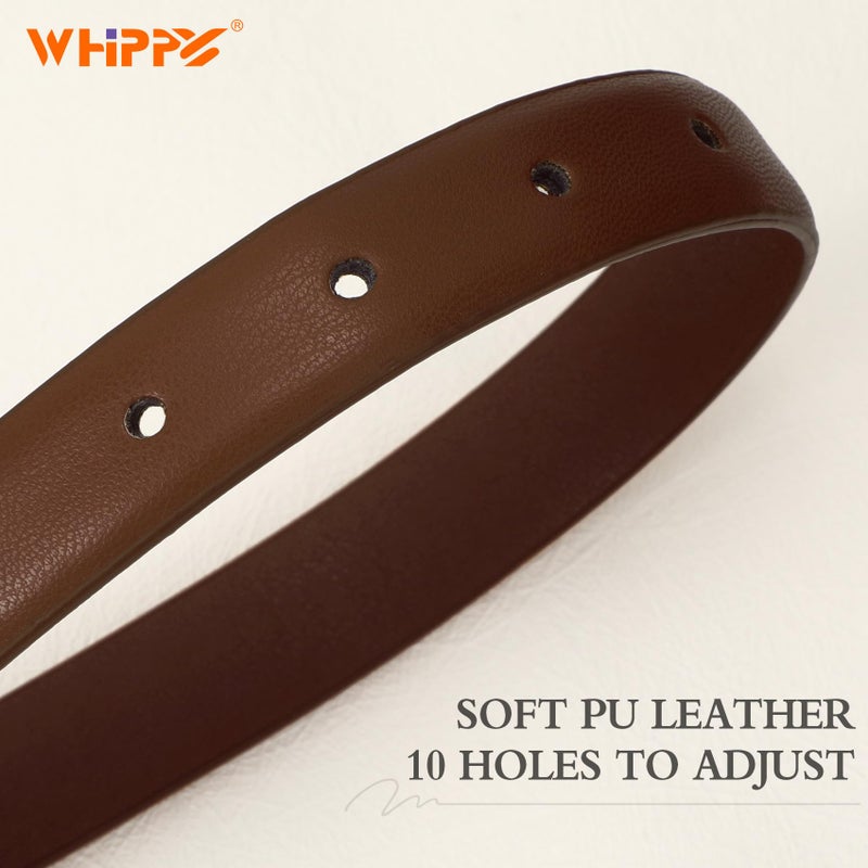 WHIPPY Women Skinny Leather Belt for Jeans Pants Dresses Ladies Fashion Waist Belt with Shiny Gold Buckle,Coffee Gold,M - Image 5