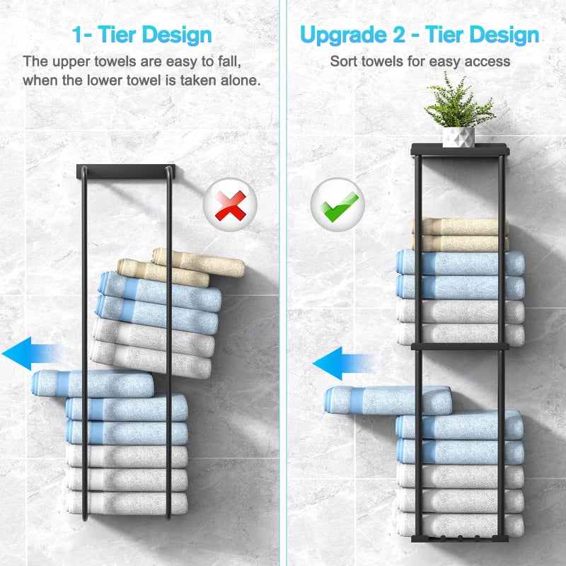 Liuoud Towel Rack for Bathroom, Wall Mounted Vertical Rolled Towel Storage Organizer Holder with Shelf, Holds Up 6 Large Bath Sheets, Black - Image 5