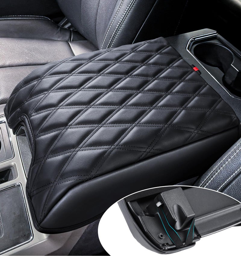 Sinvanho Center Console Cover Compatible with Ford F150 2015-2020, F250 F350 F450 2017-2022, Expedition 2018-2024, PU Leather Armrest Box Cover, Truck Interior Accessories, Anti-Scratch Protector - Image 1
