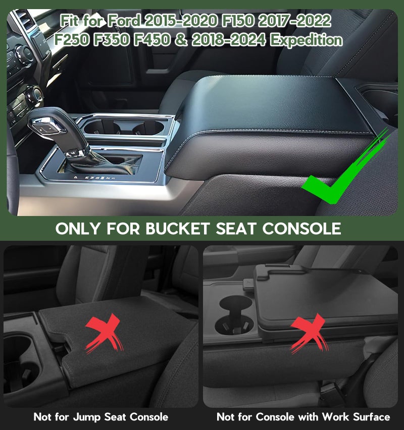 Sinvanho Center Console Cover Compatible with Ford F150 2015-2020, F250 F350 F450 2017-2022, Expedition 2018-2024, PU Leather Armrest Box Cover, Truck Interior Accessories, Anti-Scratch Protector - Image 2