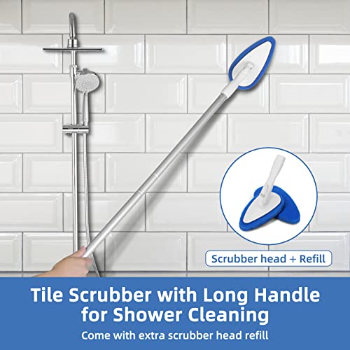Qaestfy Shower Bathtub Tub and Tile Scrubber Brush with 51'' Adjustable Long Handle Cleaning Brushes Lock in Place Scrub Brush Head for Bathroom Wall Floor Scrubbing Model QAE008 - Image 2