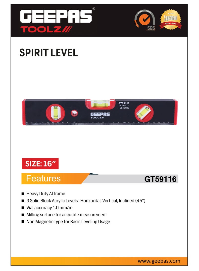 GEEPAS Geepas GT59116 Spirit Level Small, Unbreakable Heavy-Duty 16" Non-Magnetic Torpedo Level with 3 Level Bubbles Shock Resistant, Pocket Size, Hanging Hole Scaffold Level for Builders & Construction Site - Image 4