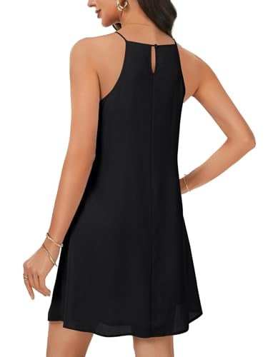 LYANER Women's Summer Halter Dresses Sleeveless Ruffle Hem A Line Swing Loose Mini Dress Black X-Large - Image 5