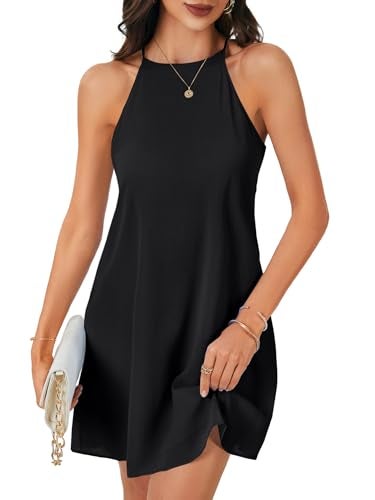 LYANER Women's Summer Halter Dresses Sleeveless Ruffle Hem A Line Swing Loose Mini Dress Black X-Large - Image 1
