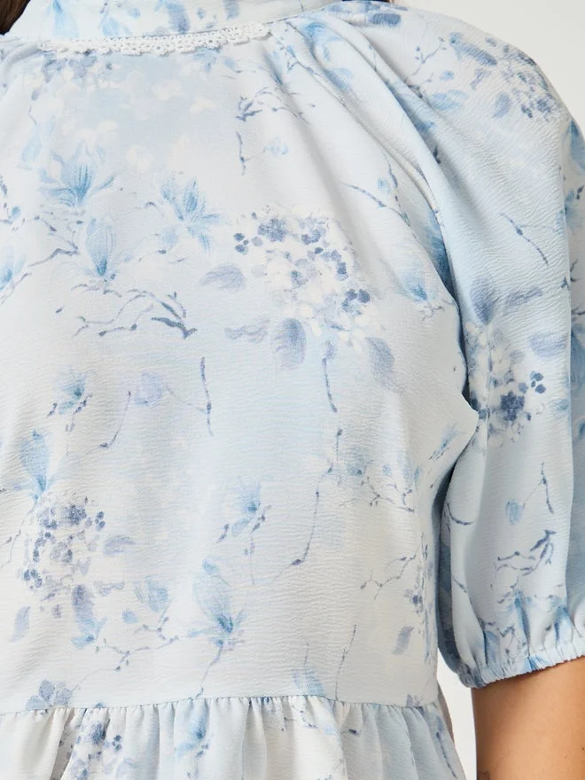 Styli  Floral Print Balloon Sleeve Round Neck Blouse for Women | Best Price UAE