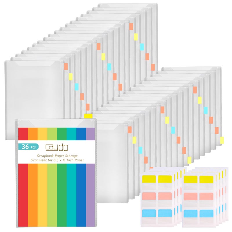 Caydo 12 PCS Paper Organizer,8.5 x 11 Paper Storage, Plastic Folders with 18 PCS Sticky Index Tabs, Organizer Holds Printer, Photo, Cardstock, Scrapbooking - Image 1