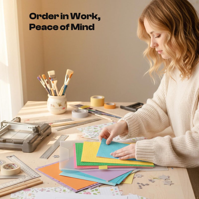 Caydo 12 PCS Paper Organizer,8.5 x 11 Paper Storage, Plastic Folders with 18 PCS Sticky Index Tabs, Organizer Holds Printer, Photo, Cardstock, Scrapbooking - Image 3