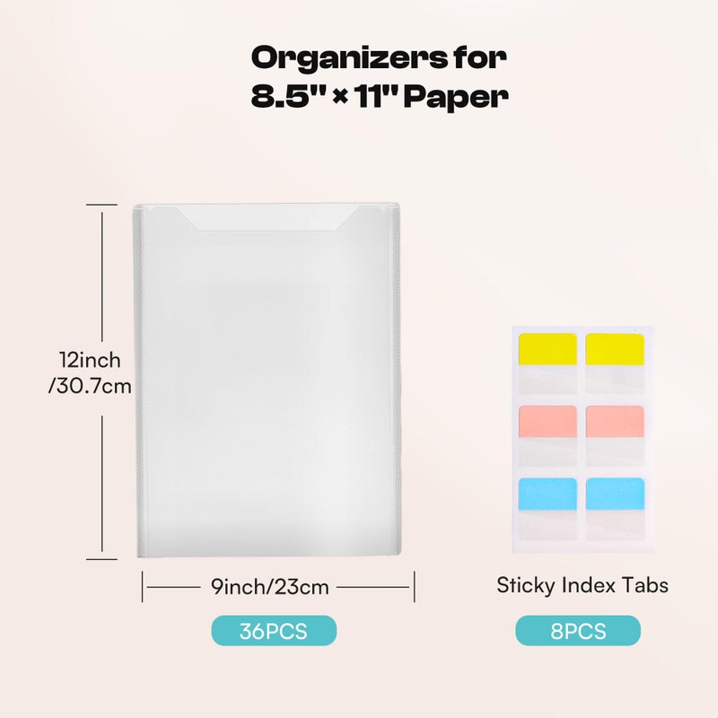 Caydo 12 PCS Paper Organizer,8.5 x 11 Paper Storage, Plastic Folders with 18 PCS Sticky Index Tabs, Organizer Holds Printer, Photo, Cardstock, Scrapbooking - Image 2