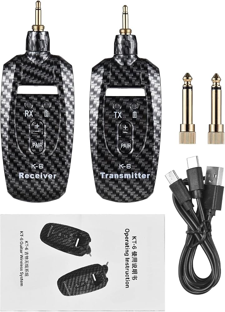 NALACAL Rechargeable 2.4G Guitar Transmitter Receiver, Wireless Guitar System for Electric Guitar Bass Electric Wind Instruments Real-time Transmission 270 Degree Rotatable Plug with 2 6.35mm - Image 4