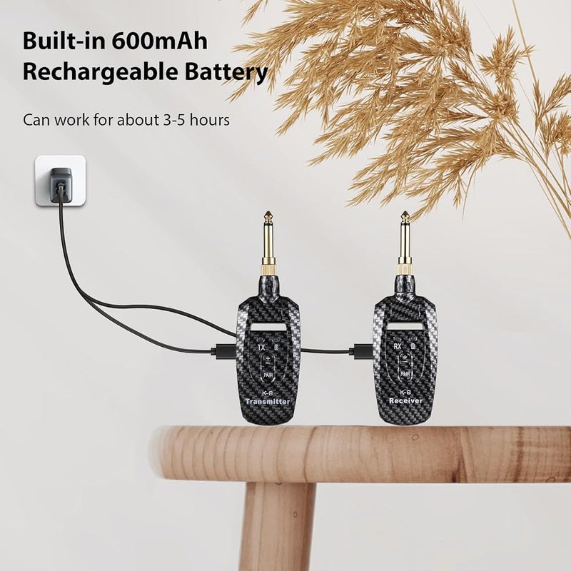 NALACAL Rechargeable 2.4G Guitar Transmitter Receiver, Wireless Guitar System for Electric Guitar Bass Electric Wind Instruments Real-time Transmission 270 Degree Rotatable Plug with 2 6.35mm - Image 5