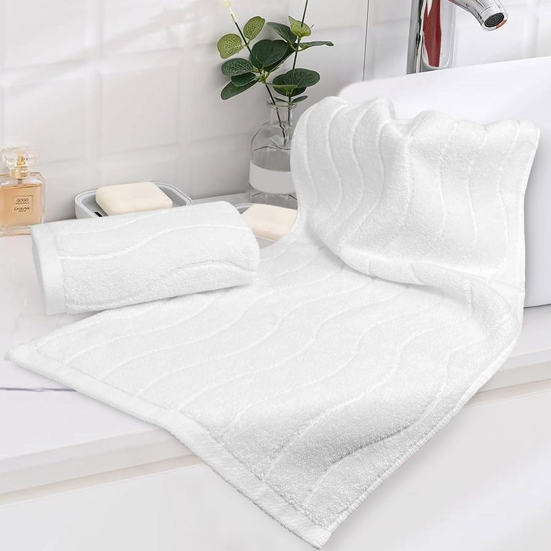 Jacquotha White Hand Towels for Bathroom Wavy Jacquard - 2 Piece Luxury Spa Hotel Hand Towel, Quick Dry Absorbent Face Towels, 13x29 Inches - Image 2