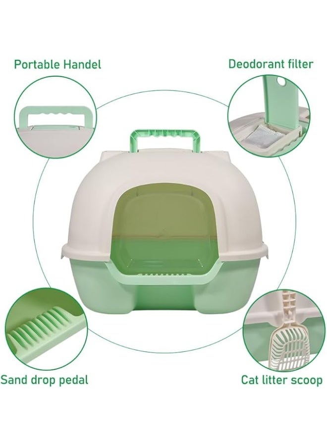 أن ان سي بيتس صندوق قمامة قطط كبير محمول مع باب أمامي، متين، مغلق بالكامل، مرحاض قطط كبير قابل للطي مع مغرفة قمامة وتحكم في الرائحة مع فلتر مزيل للعرق (أخضر) 51 سم طول - Image 3