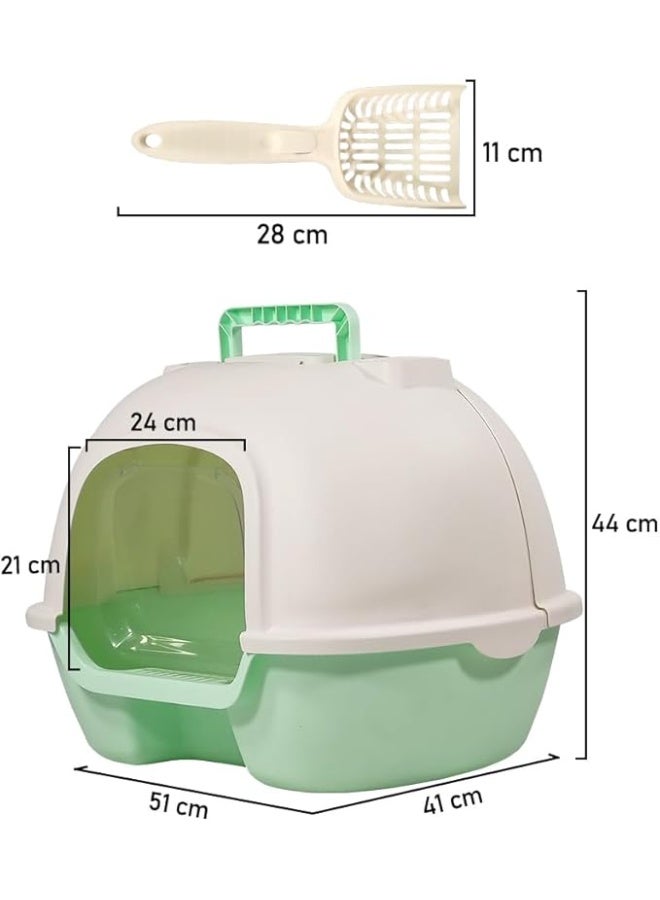 أن ان سي بيتس صندوق قمامة قطط كبير محمول مع باب أمامي، متين، مغلق بالكامل، مرحاض قطط كبير قابل للطي مع مغرفة قمامة وتحكم في الرائحة مع فلتر مزيل للعرق (أخضر) 51 سم طول - Image 2