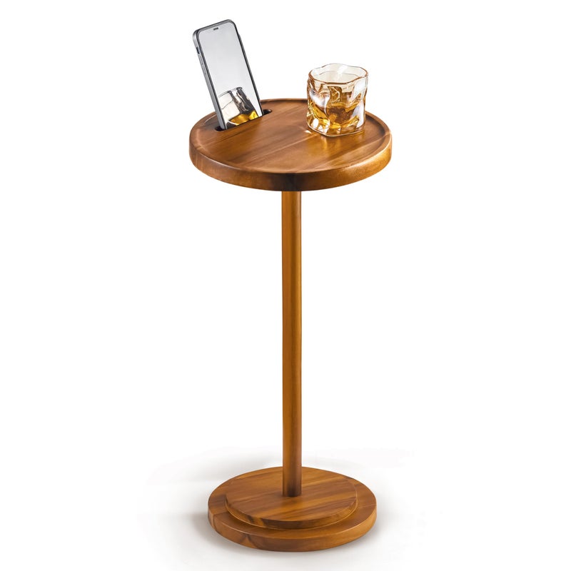 BLUEWEST Drink Table 244 Tall Compact Side Table with Phone Slot and Weighted Base Durable Pedestal Table Accent for Living Room Flat Walnut