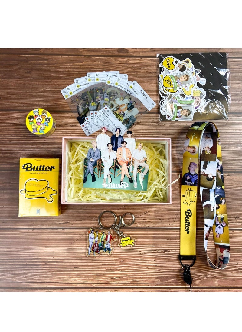 Generic Bts New Album Butter Gift Box Set With Lomo Cards Acrylic Stand Hand Account Tape Lanyard Stickers Photo Card  - Image 4