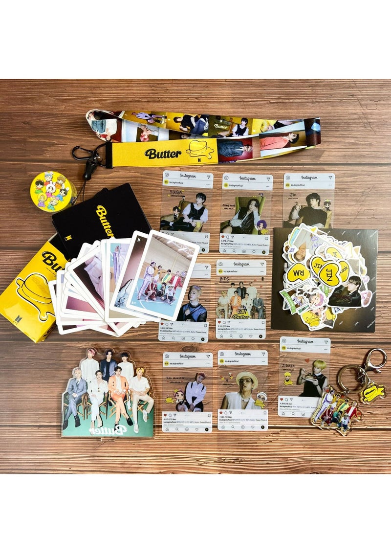 Generic Bts New Album Butter Gift Box Set With Lomo Cards Acrylic Stand Hand Account Tape Lanyard Stickers Photo Card  - Image 5