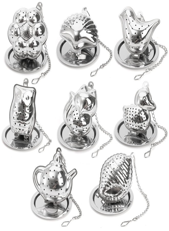 Elsjoy Set of 8 Loose Leaf Tea Infusers with Chain and 8 Drip Trays, 18/8 Stainless Steel Tea Balls Cute Tea Steepers, Mini Tea Strainer Tea Filter Set for Mugs, Tea Cups, Teapots, 16 Pcs - Image 3