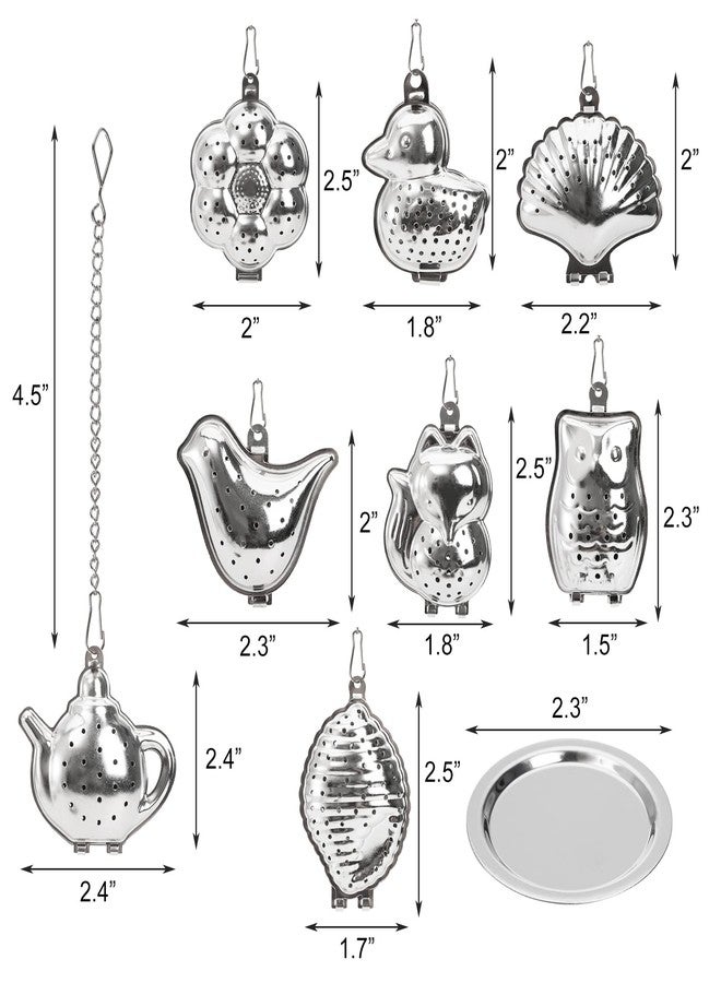 Elsjoy Set of 8 Loose Leaf Tea Infusers with Chain and 8 Drip Trays, 18/8 Stainless Steel Tea Balls Cute Tea Steepers, Mini Tea Strainer Tea Filter Set for Mugs, Tea Cups, Teapots, 16 Pcs - Image 2