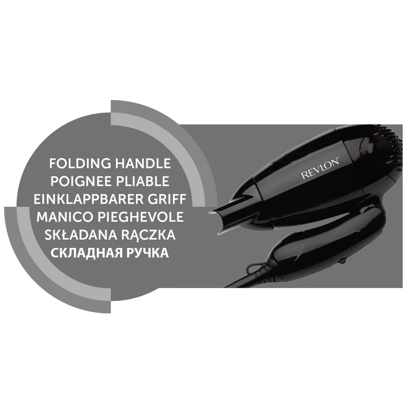 Revlon  Travel Hair Dryer, Foldable Design for Easy Storage, Compact and Light Weight, Worldwide Voltage, 1200 Watts, 2 Heat Speed Settings, Black – RVDR5305ARB1 for Women | Best Price UAE