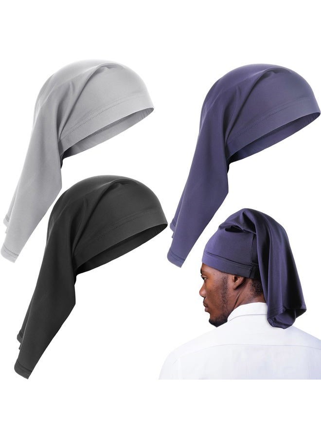 Foaincore 3 Pieces Satin Lined Dread Loc Cap Long Braid Cap Elastic Dreadlock Tube Sock for Full Cover Hair Stocking Night Sleep Bonnet (Gray, Blue, Black) - Image 1