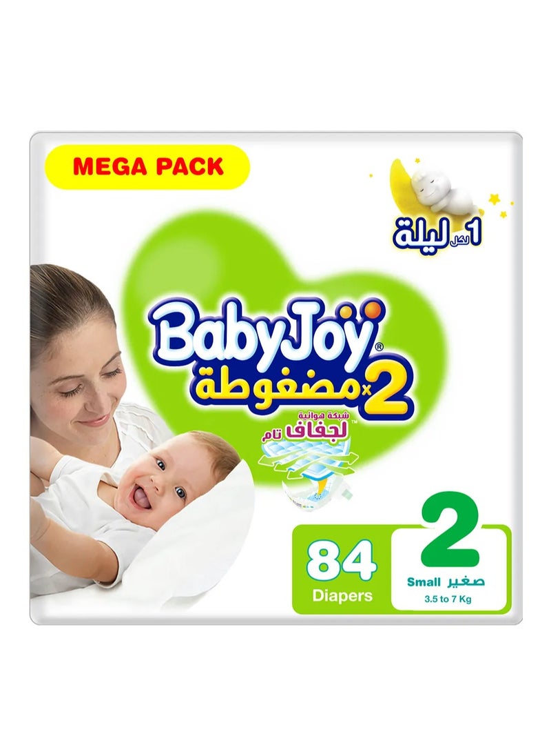 Baby Joy BabyJoy Compressed Diamond Pad Tape Style Diapers, 84 Pieces Mega Pack, Size 2 Small, 3.5 to 7kg - 12Hrs Leakage Protection, Cottony Soft, Waist Stretch, Breathable 