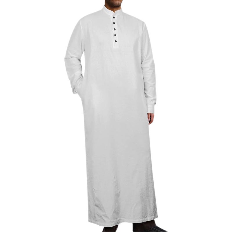 Men's Cotton Kandora Long Robe with Stand Collar - Image 5