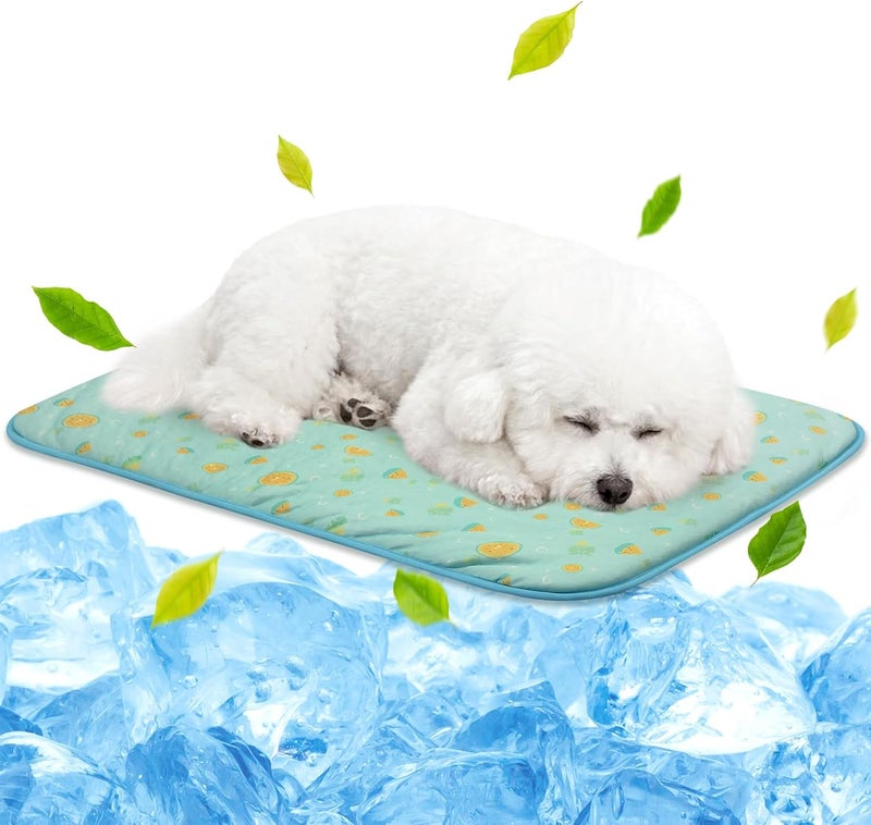 NWK Pet Cooling Mat -Q-Max>0.345 Ice Silk Cooling Mat for Dogs & Cats Portable & Washable Pet Cooling Blanket, Car Seats, Beds for Summer (Green Fruit, 27'' X 20'' X 0.3'') - Image 1