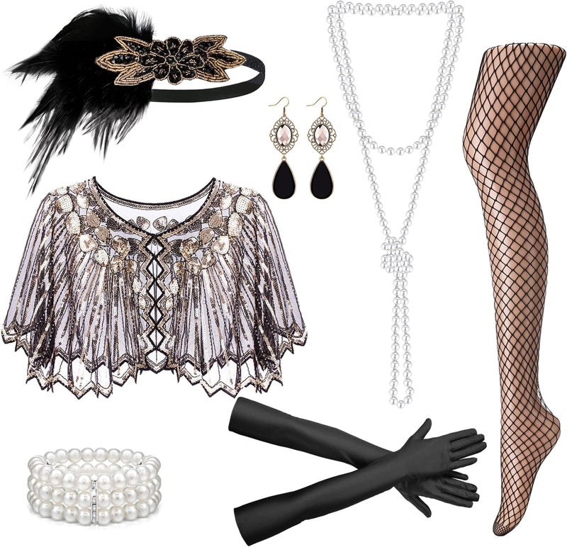 RIOSO 1920s Flapper Gatsby Accessories Set for Women Roaring 20s 20's Costume Black - Image 1