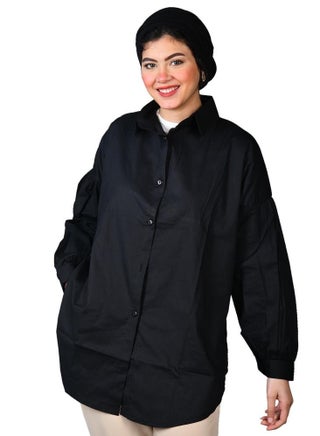 black oversize women's shirt - cotton material