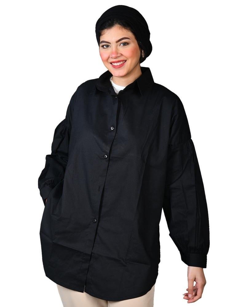 black oversize women's shirt - cotton material - Image 1