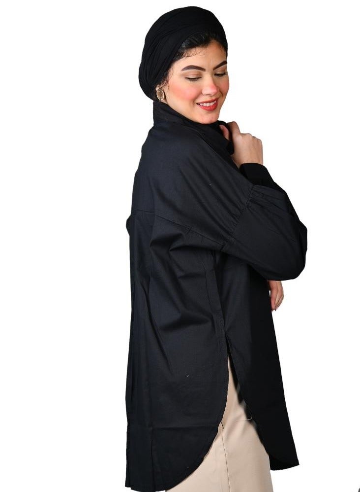 black oversize women's shirt - cotton material - Image 2