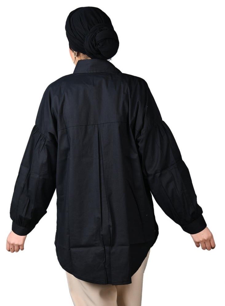 black oversize women's shirt - cotton material - Image 3