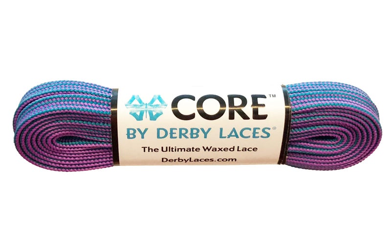 Derby Laces CORE Narrow 6mm Waxed Lace for Figure Skates, Roller Skates, Boots, and Regular Shoes (Purple-Teal Stripe, 96 Inch / 244 cm)