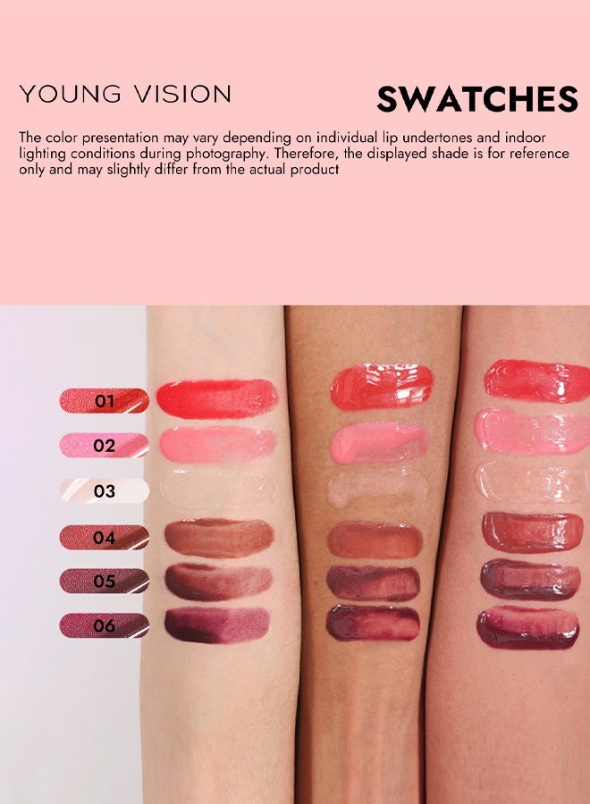يونج فيجن ملمعات الشفاه، مكياج المحترفين، ملمع ومرطب للشفاه، يدوم حتى 12 ساعة، صبغة عالية، لمسة نهائية لامعة، بابلغوم برست، لون #06 - Image 5