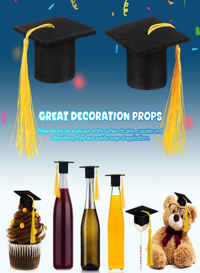 PRETYZOOM 10pcs Mini Graduation Cap with Tassel, Small Graduation Hats for Wine Bottle Topper, Grad Cake Decoration, DIY Hairpin - Image 2