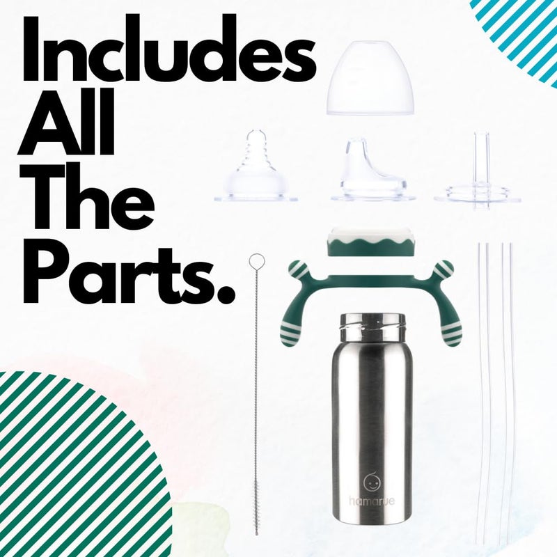 Hamarue 3in1 Deluxe Stainless Steel Sippy Cup for Babies and Toddlers  NonToxic Plastic Free Liquid Transfer  Straw Baby Cup  Bottle  Leak Proof Insulated Green 6 oz - Image 5