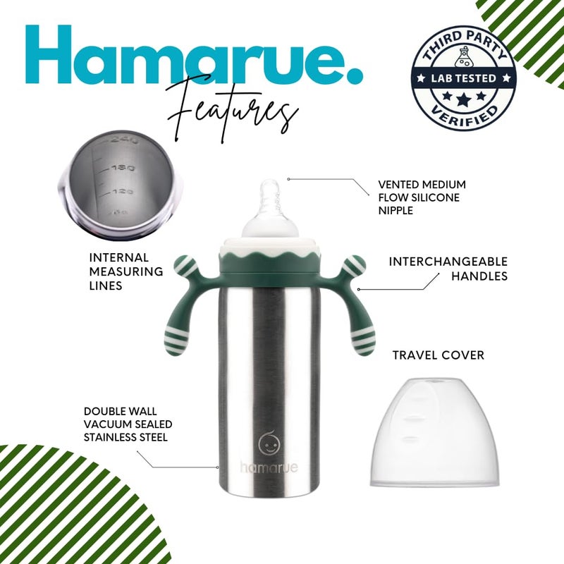 Hamarue 3in1 Deluxe Stainless Steel Sippy Cup for Babies and Toddlers  NonToxic Plastic Free Liquid Transfer  Straw Baby Cup  Bottle  Leak Proof Insulated Green 6 oz - Image 2